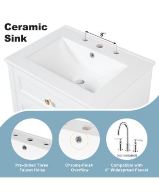 24 in. Bathroom Vanity with Sink, 3 Drawers & Cabinet with 2-Tier Door Storage Rack, Soft-Close Door & Drawers for Small to Medium Bathrooms