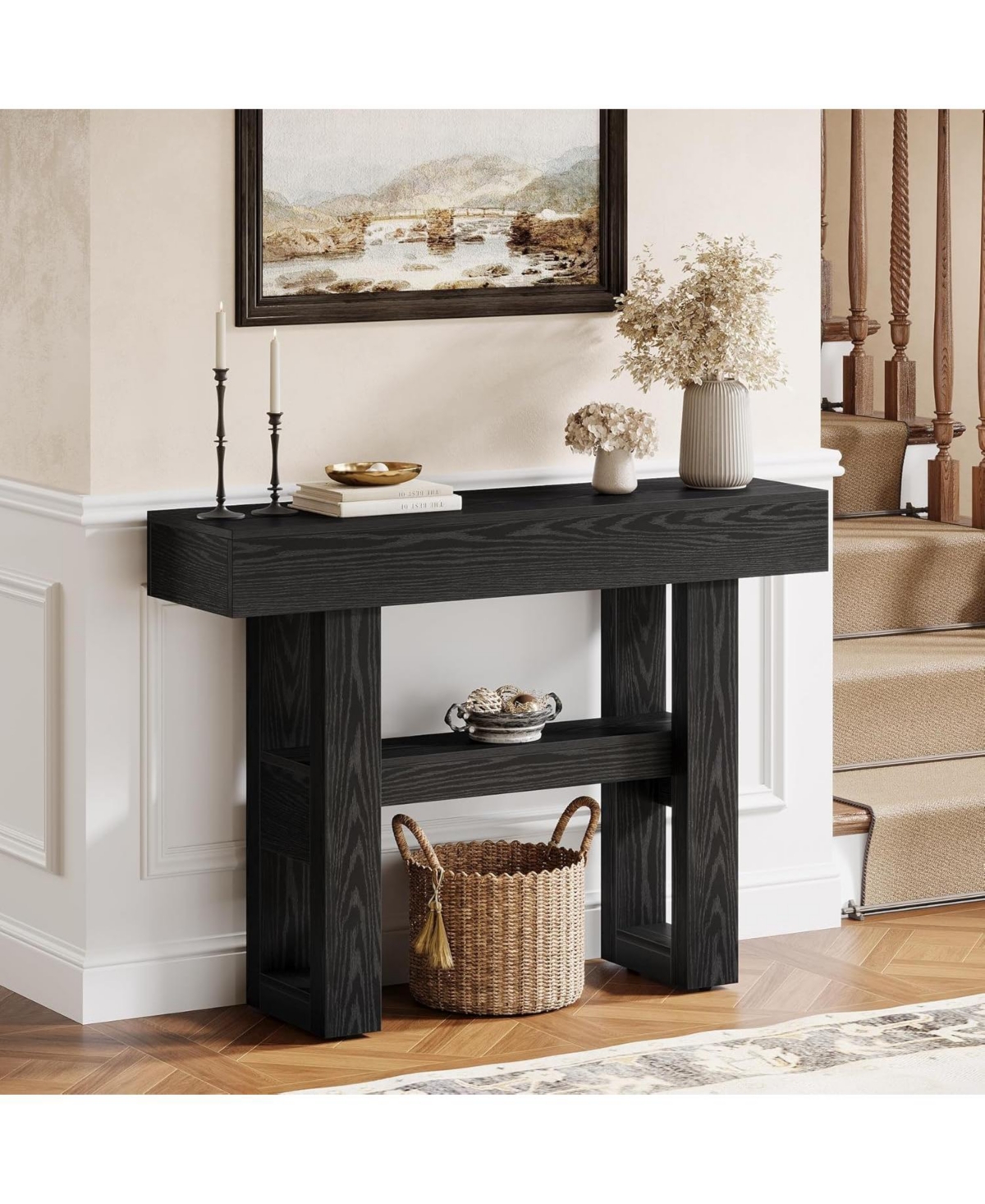 Tribesigns 41.34-Inch Farmhouse Console Table, 2-Tier Narrow Sofa Table Behind The Couch