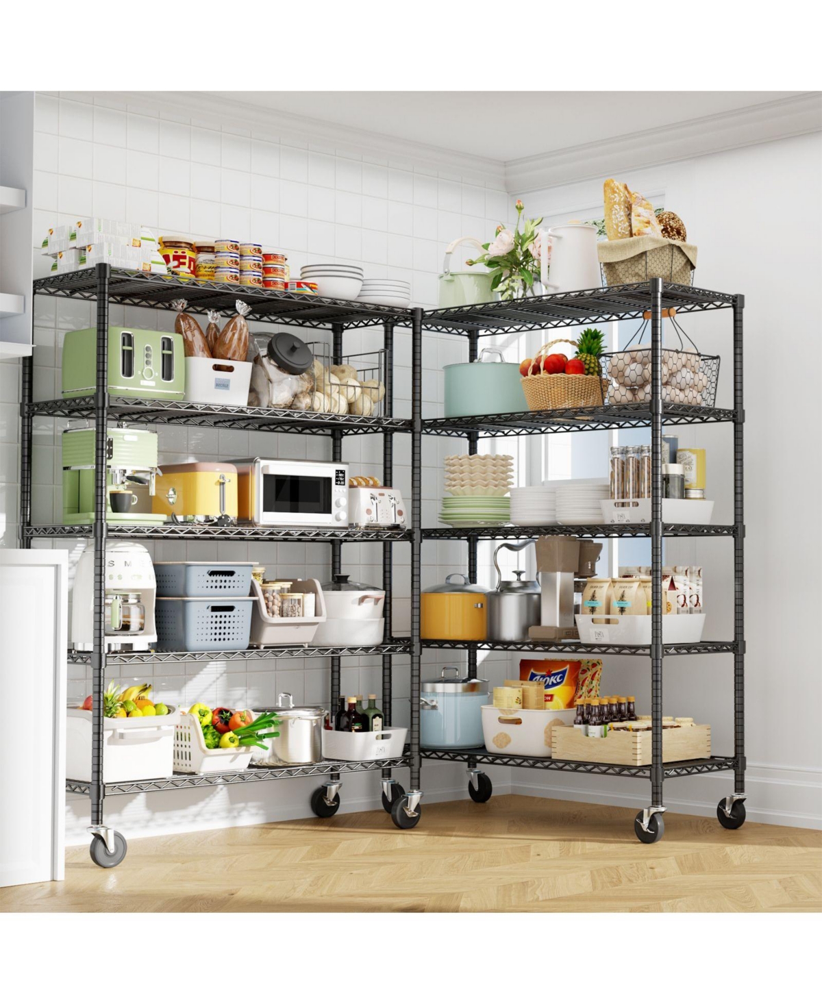 Lovmor 5-Tier 45 in W x 78 in H x 20 in D Height Adjustable Garage Wire Shelving Unit with wheels