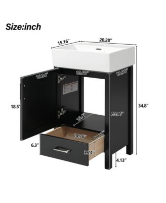 Wood 20 in. Modern Bathroom Vanity with Ceramic Sink and Drawer for Small Bathrooms