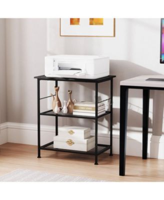 3-Tier Kitchen Serving Cart Utility Standing Microwave Rack with Hooks Rustic