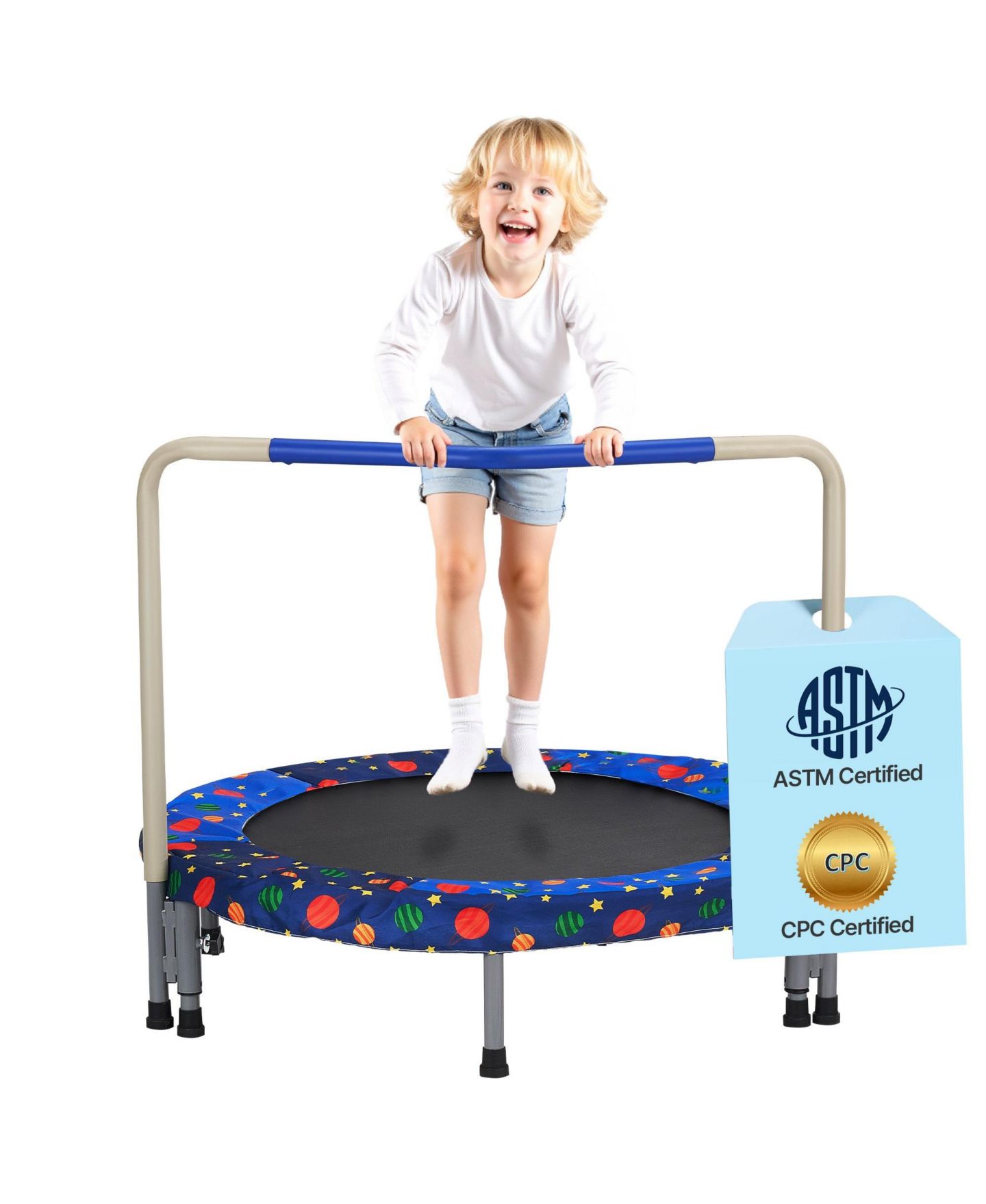 Детская игрушка Mecale 36" Foldable Mini Trampoline with Handle, 220 lb Capacity, Ages 3+, цвет: Синий — фото 1