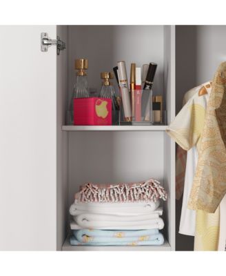 White Wood 6-Door Corner Wardrobe Armoires with Storage Shelves