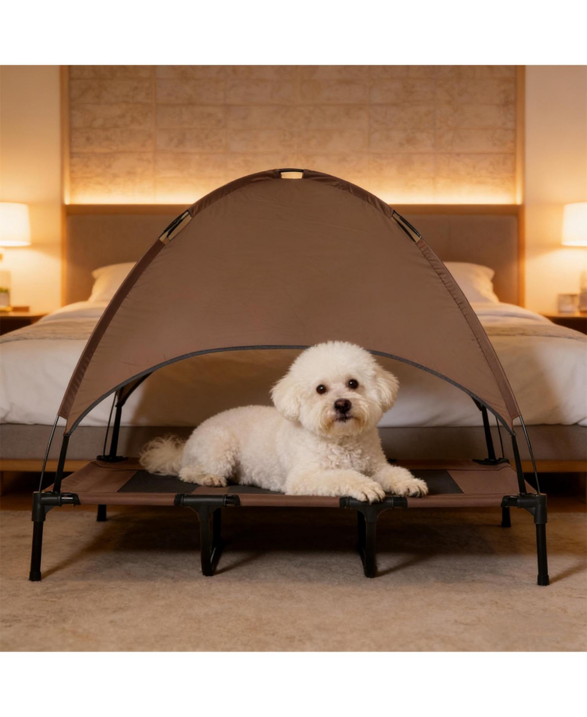 Aostirmotor Elevated Portable Dog Cot with Pad and legs in Coffee