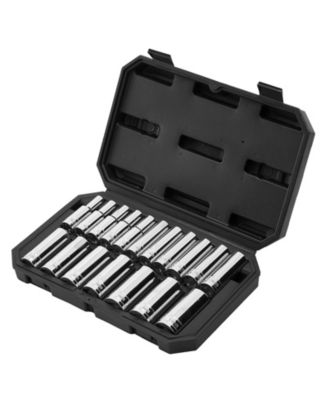18-Pc 1/2" Metric Socket Set, 10–27mm, CR-V Steel, Chrome Finish, Case.
