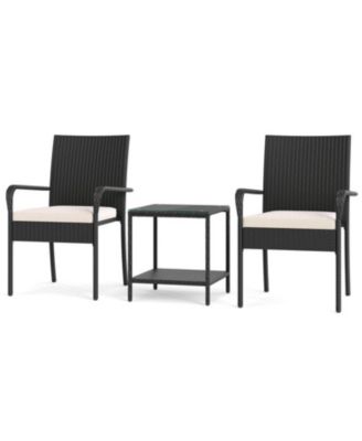 3PCS Patio Set with Cushions and Glass Table for Outdoor Use