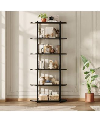 6 Tier Industrial Bookshelf, 71 Inch Tall Narrow Bookcase with Iron Frames, Compact Open Display Shelving Unit