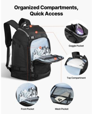 55L Ski Boot Bag Travel Backpack, Waterproof Exterior and Bottom, Durable 1680D Oxford, for Men and Women, Black