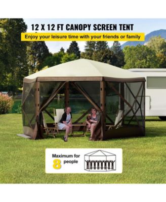 12 x 12 ft 6-Sided Pop-Up Gazebo Screen Tent, Mesh Windows, Carry Bag, Ground Stakes, Large Shade Canopy for Outdoor Use