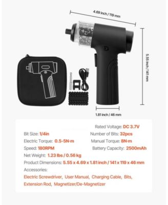 Cordless Electric Screwdriver Set, 7 Torque Settings (0.5-5 N.m), 2500mAh Battery, 32-Piece 1/4" Bits, LED, Type-C