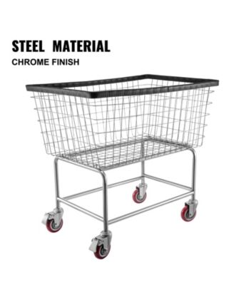 Wire Laundry Cart, 4.5 Bushel Basket with Wheels, 35" x 15.7" x 22", Steel Frame, Chrome Finish, 5" Casters