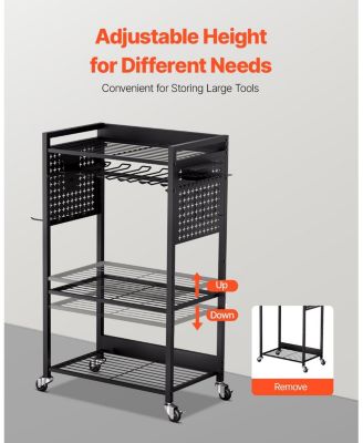 4-Tier Tool Cart, 150 lb Capacity, Rolling Drill Holder & Storage Rack on Wheels.