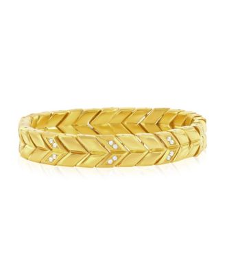 Stainless Steel, Polished & Matte CZ Chevron Design Bracelet