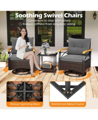 3-Piece Outdoor Swivel Chair Set with Glass Side Table