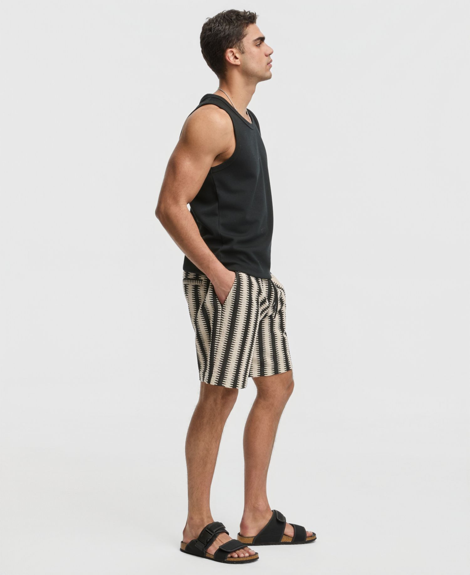 Mode of One Men's Relaxed-Fit Crochet Knit Shorts