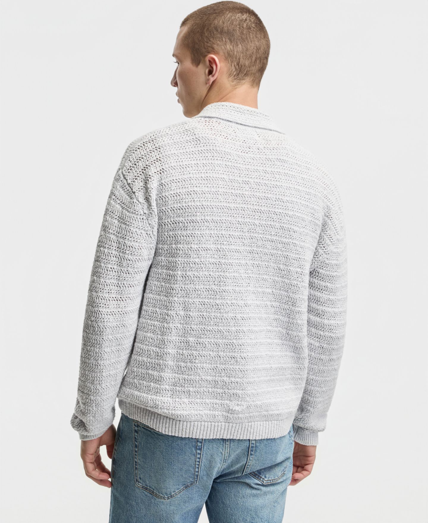 Мужской свитер Mode of One Relaxed-Fit Elio Long-Sleeve Polo Sweater, цвет: Серебряный — фото 3