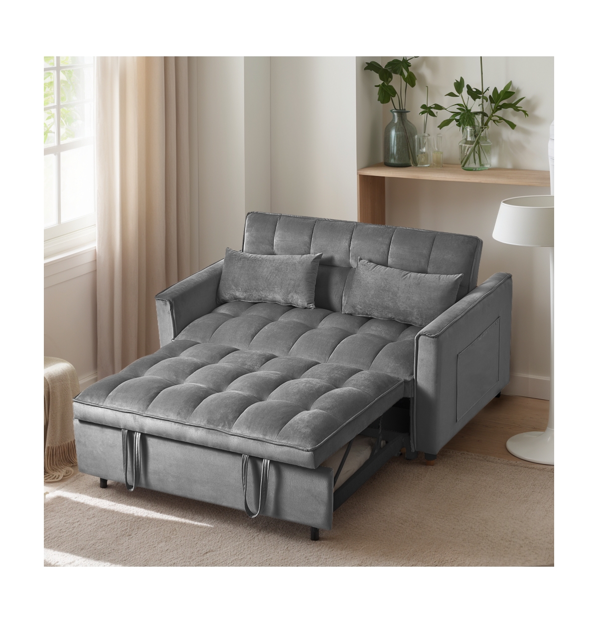 Clihome 3 in 1 Convertible Sleeper Sofa Bed,Modern Pull Out Couch Bed, Adjustable Backrest,Dark Grey