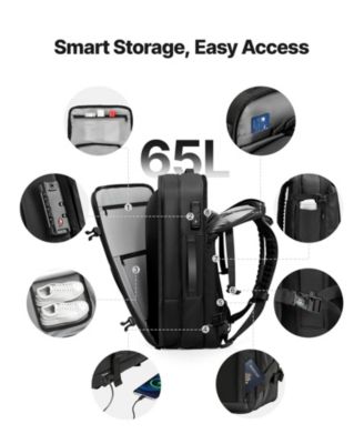 65L Expandable Vacuum Seal Compression Travel Backpack with Pump, TSA-Approved Lock, Water-Resistant Carry-On Luggage, Black