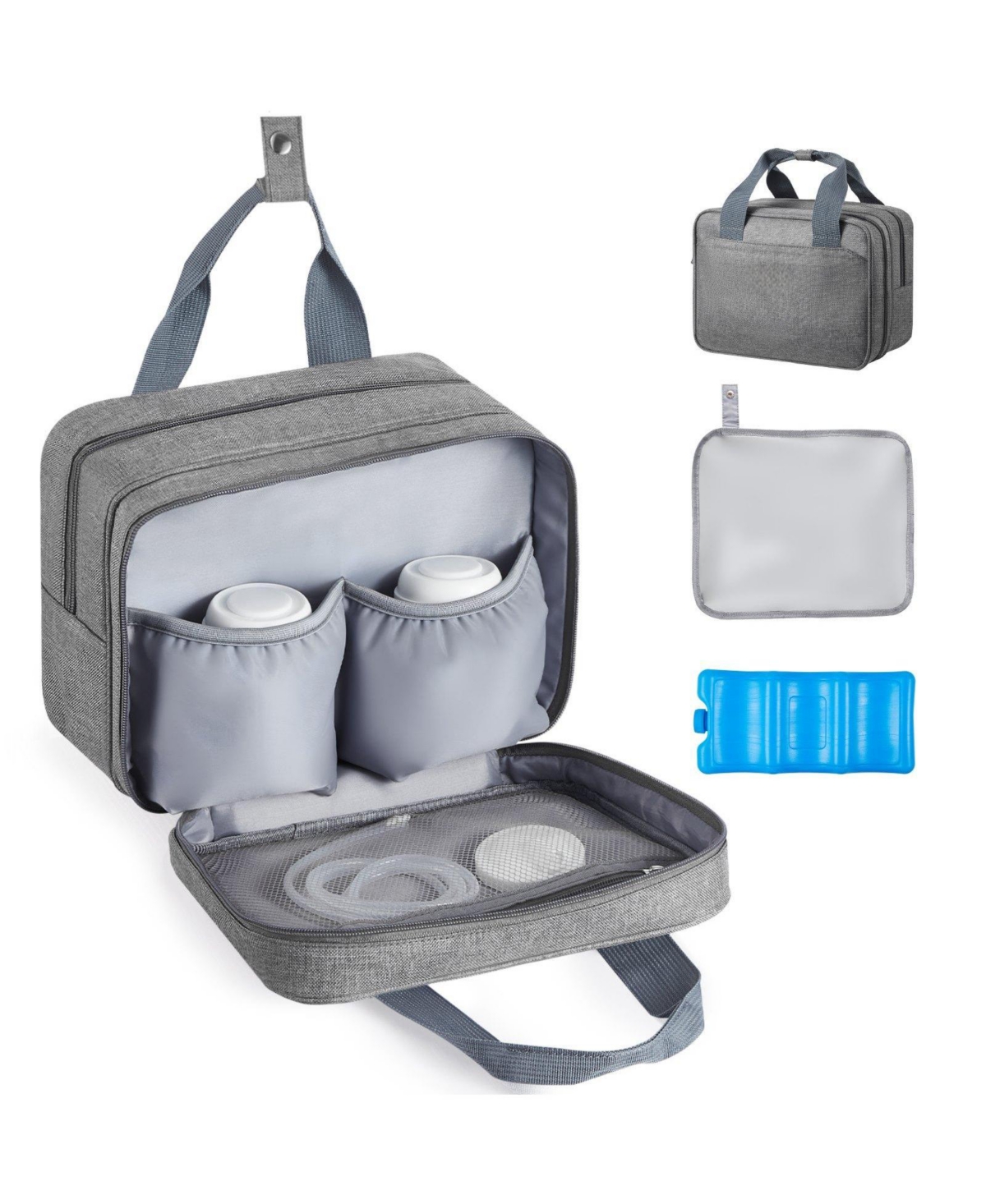 Mecale Wearable Breast Pump Bag with Ice Pack, Fits M5/M6, Storage for Pump Accessories & Breastmilk, Portable Carrying Case, Grey