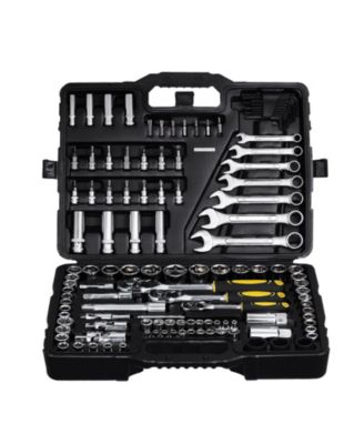 121-Piece Mechanics Tool Set, 1/4" 3/8" 1/2" Drive SAE & Metric Sockets, Bits, Wrenches, Ratchet, Plastic Case