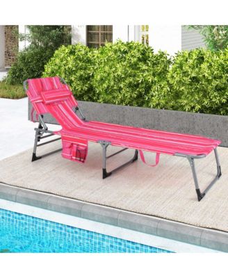 Outdoor Beach Lounge Chair Folding Chaise Lounge with Pillow