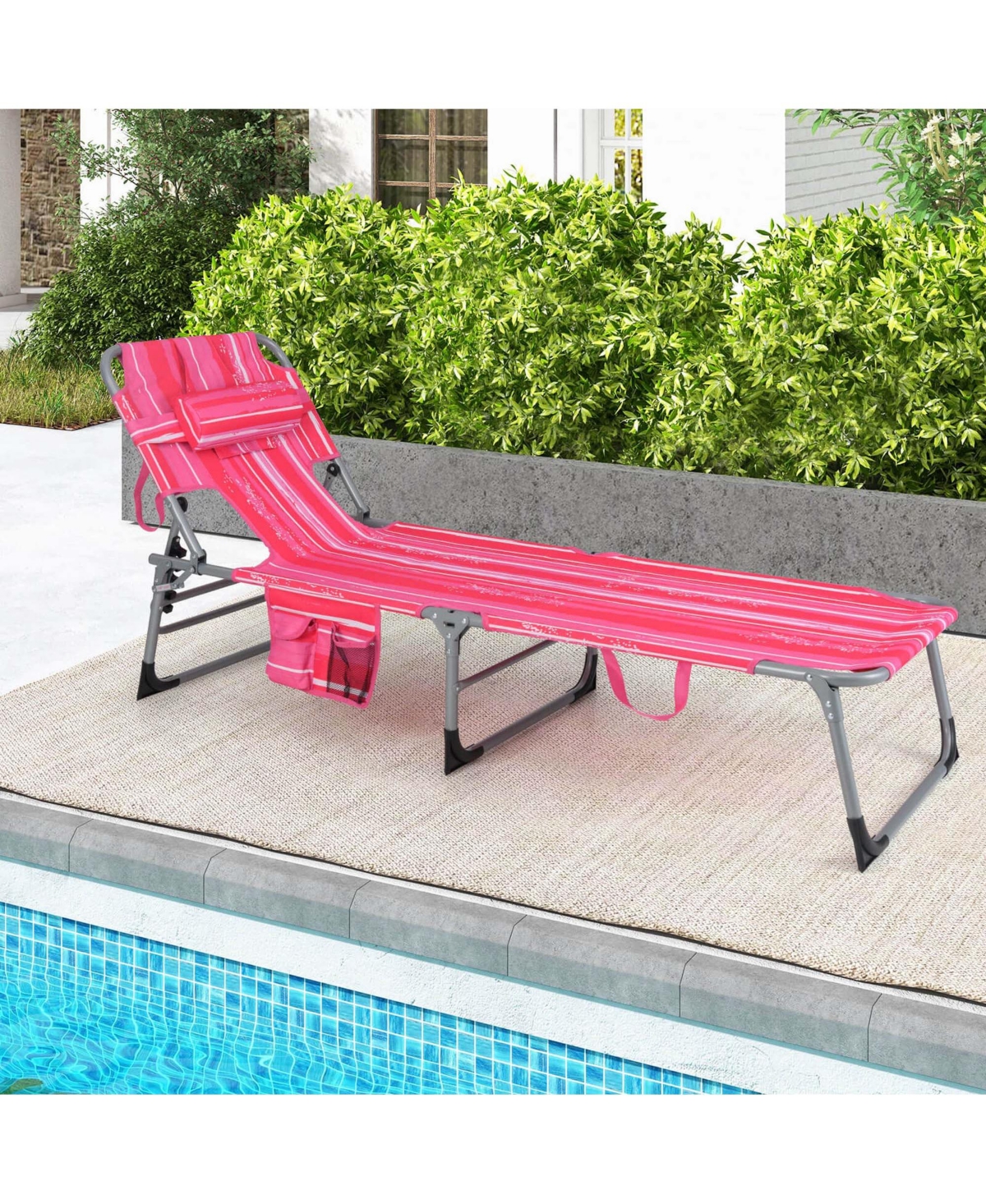 Costway Outdoor Beach Lounge Chair Folding Chaise Lounge with Pillow