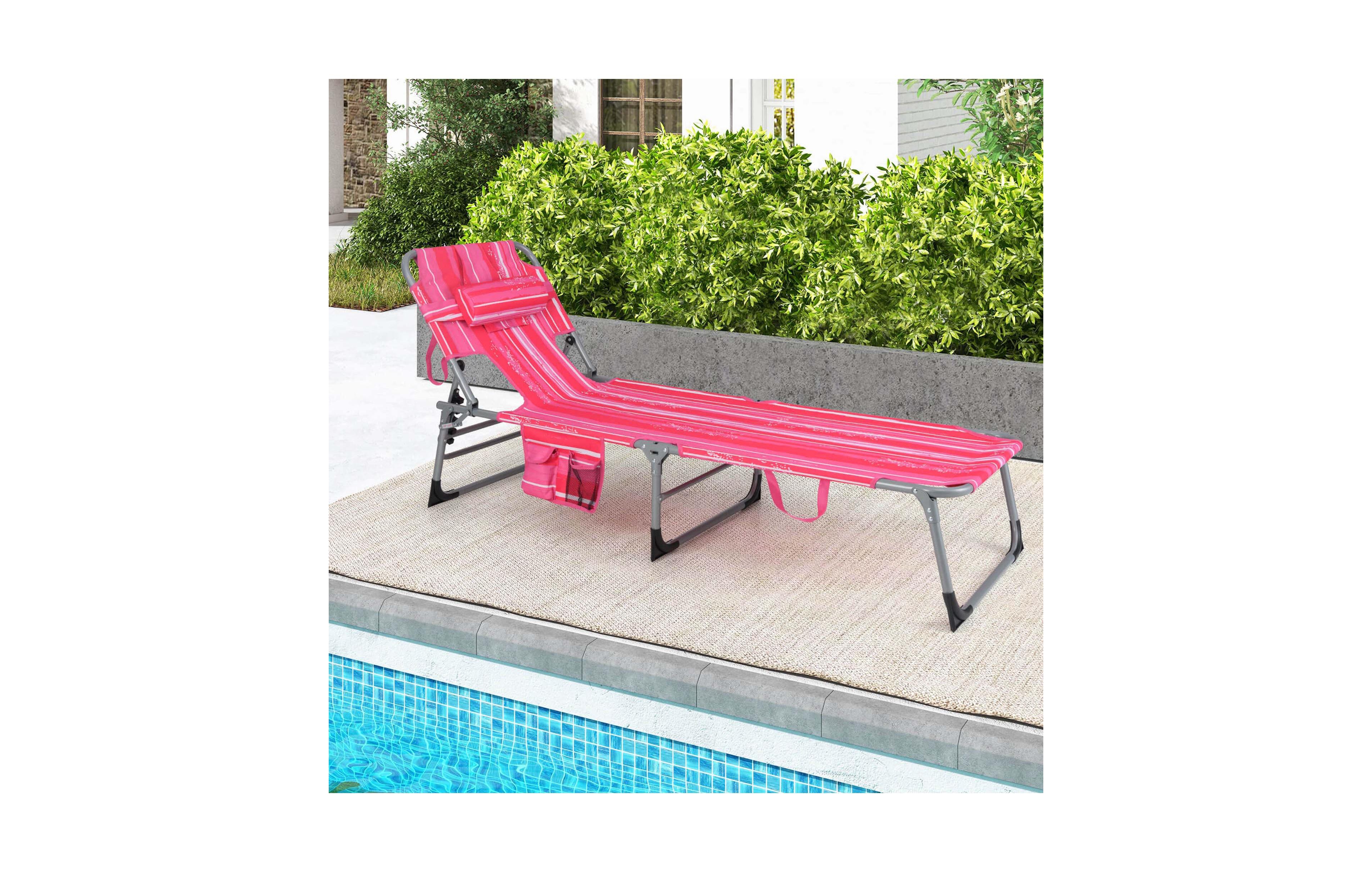 Costway Outdoor Beach Lounge Chair Folding Chaise Lounge with Pillow