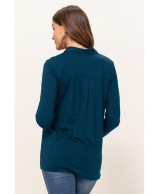 Maternity Button Up Collared Long Sleeve Top