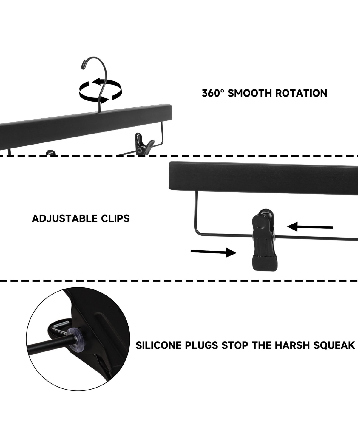 BP4U 24-Pack Premium Wooden Pants/Skirts Hangers with Adjustable Clip, Heavy Duty Solid Wood Bottom for Trousers, Dress Slacks