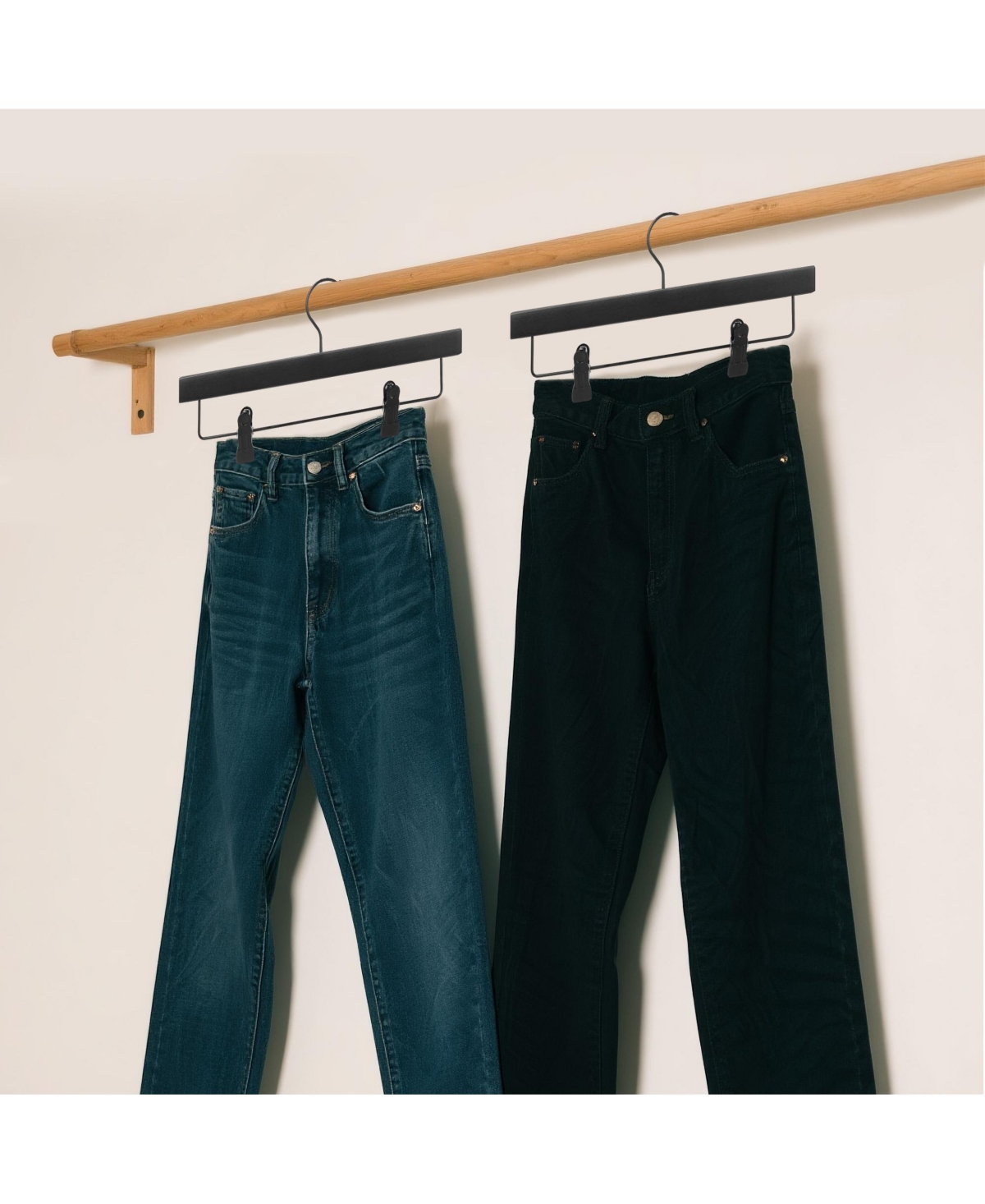 BP4U 24-Pack Premium Wooden Pants/Skirts Hangers with Adjustable Clip, Heavy Duty Solid Wood Bottom for Trousers, Dress Slacks