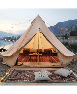 4-Season Canvas Bell Tent, 6m/19.68ft Yurt Tent with Stove Jack, Breathable, Holds Up to 10 People