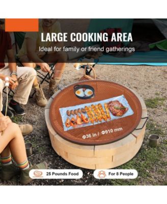 36" Round X-Marks Fire Pit Grill Grate, Heavy Duty Steel Cooking Grate with Handle and Support X Wire, Black