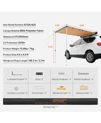 Car Side Awning, 4.6' x 6.6' Shade Coverage Vehicle Awning, PU3000mm UV50+ Retractable Awning with Storage Bag