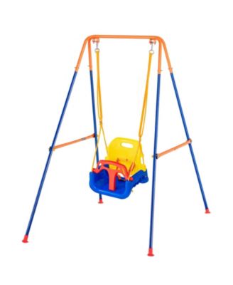 3-in-1 Toddler Swing Set with 4 Sandbags, Foldable Metal Stand, Easy to Assemble, Indoor and Outdoor Swing Set for Kids