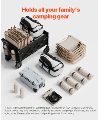 Collapsible Folding Wagon Cart, 120L Capacity, 225 lb Load, All-Terrain Wheels, Adjustable Handle, Outdoor Utility Cart, Black