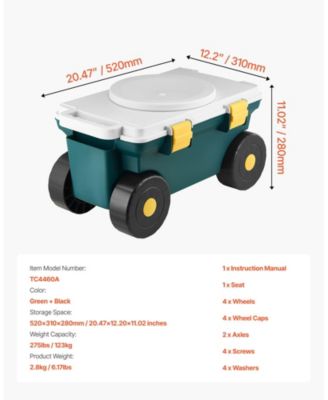 2-in-1 Garden Scooter with Seat, Rolling Cart with Storage Bin, 227 lb Capacity, Lightweight Gardening Stool with Handle
