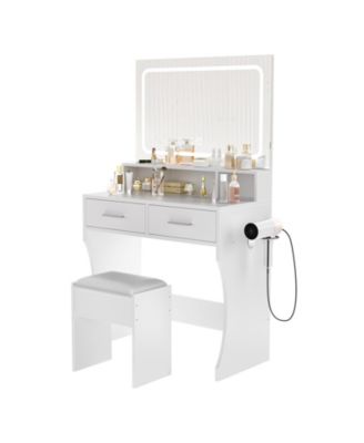 Vanity Desk with LED Mirror & Power Outlets,3 Light Modes, Modern Dressing Table for Bedroom
