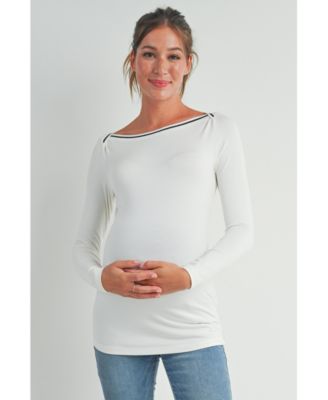 Maternity Fitted Boat Neck Long Sleeve Top