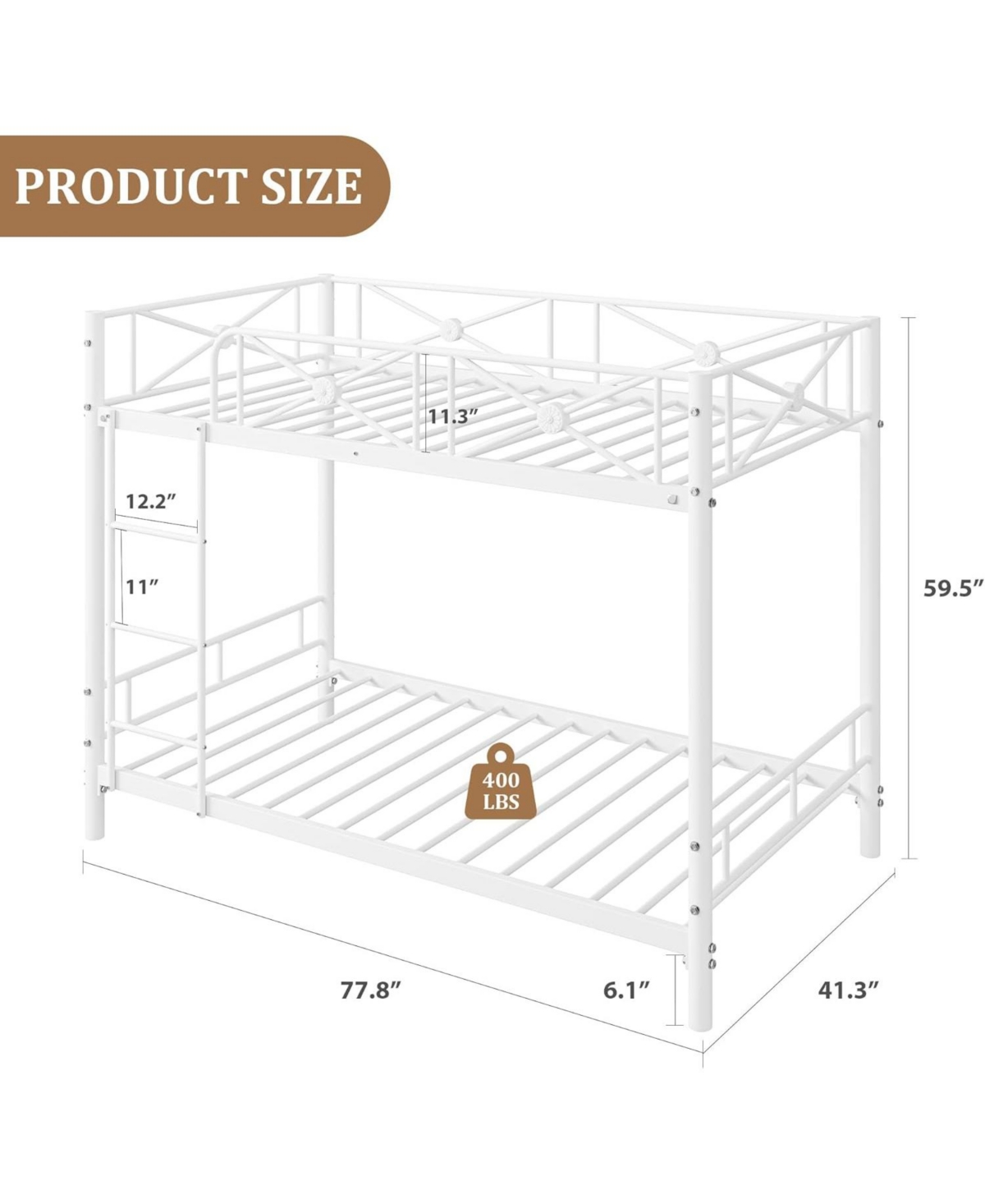 gaomon Twin Over Metal Bunk Bed, Modern Heavy Duty Steel Frame with Safety Guard Rails, Space-Saving Design for Kids Bedroom/School