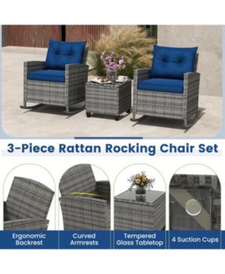 Outdoor Rattan Rocking Chairs with Table and Soft Cushions