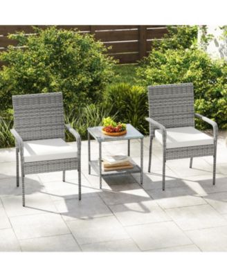 Outdoor 3-Piece Furniture Set with Cushions and Glass Table