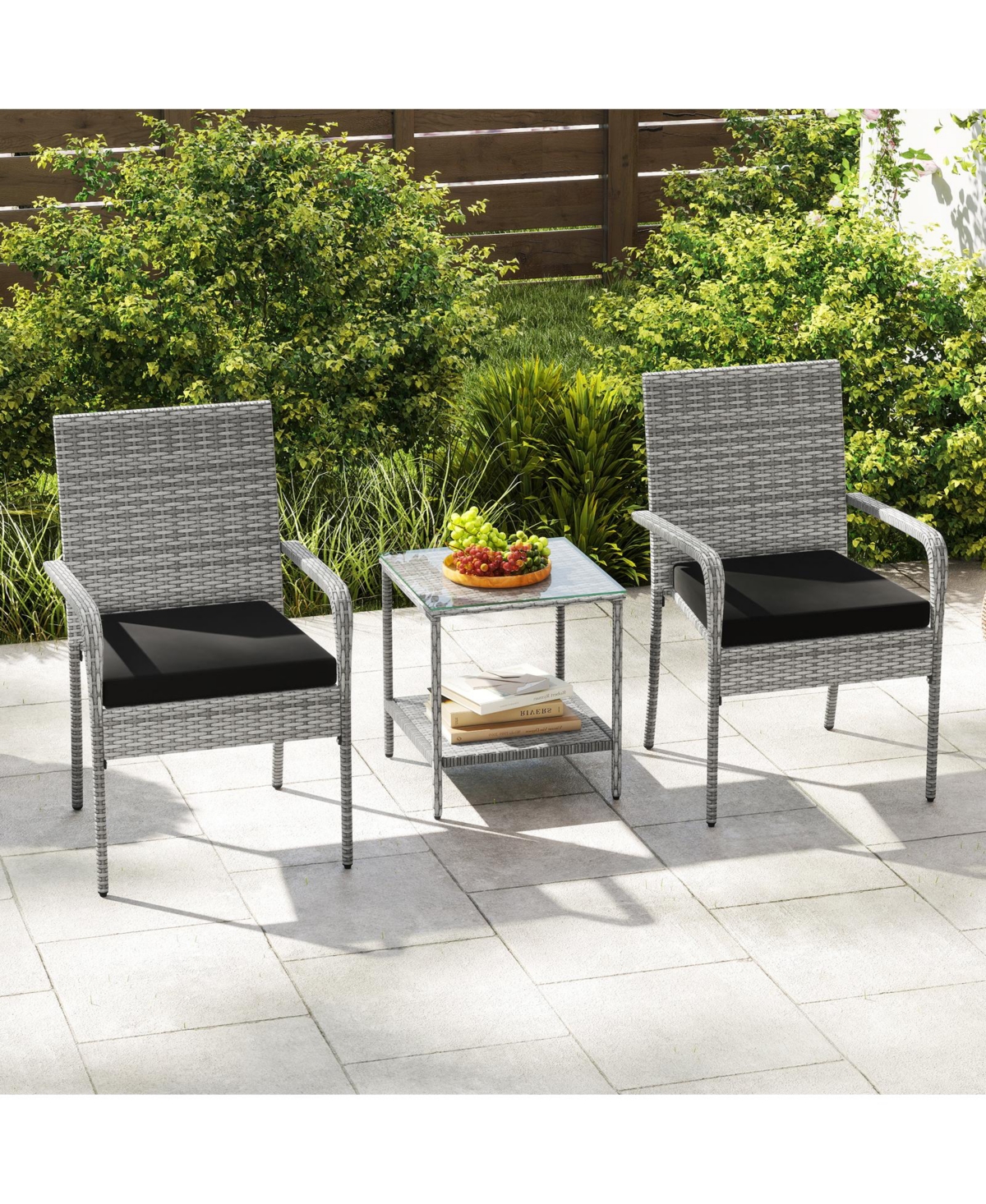 Slickblue Outdoor 3-Piece Furniture Set with Cushions and Glass Table