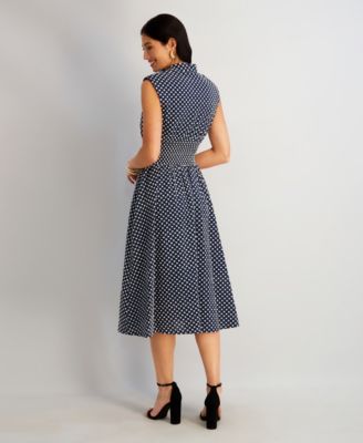 Women's Embroidered Cotton Zip-Front Midi Dress