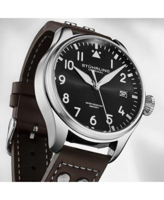 Airman 4078 Men s Quartz Pilot Watch, 43mm Alloy Case with Leather Strap