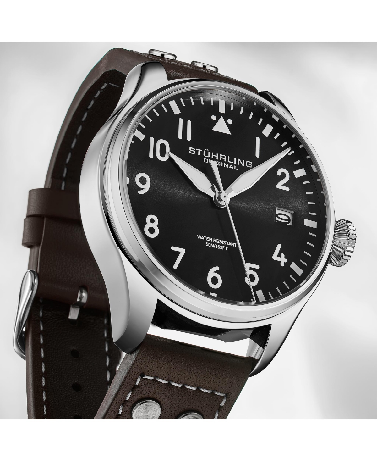 Stuhrling Airman 4078 Men s Quartz Pilot Watch, 43mm Alloy Case with Leather Strap