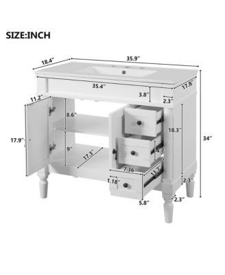 36" Bathroom Vanity with Ceramic Sink, Soft-Close Doors & Adjustable Shelves.
