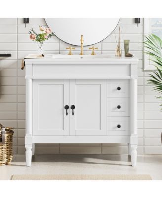 36" Bathroom Vanity with Ceramic Sink, Soft-Close Doors & Adjustable Shelves.