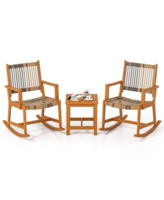 Acacia Wood 3-Piece Patio Rocking Bistro Set