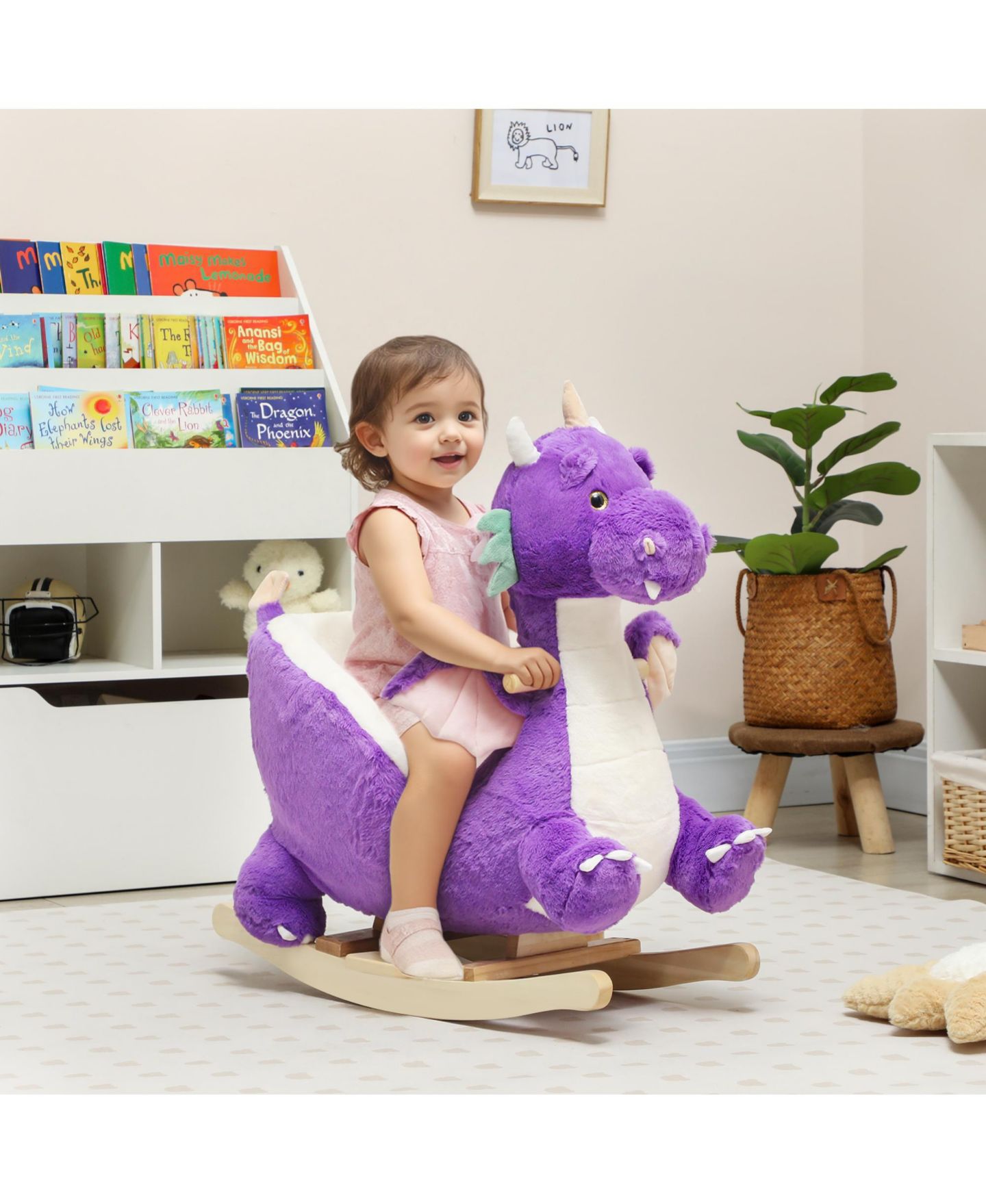Детская игрушка Qaba Ride Dragon Rocking Horse with Realistic Dragon Roar, Ages 1+, цвет: Фиолетовый — фото 2