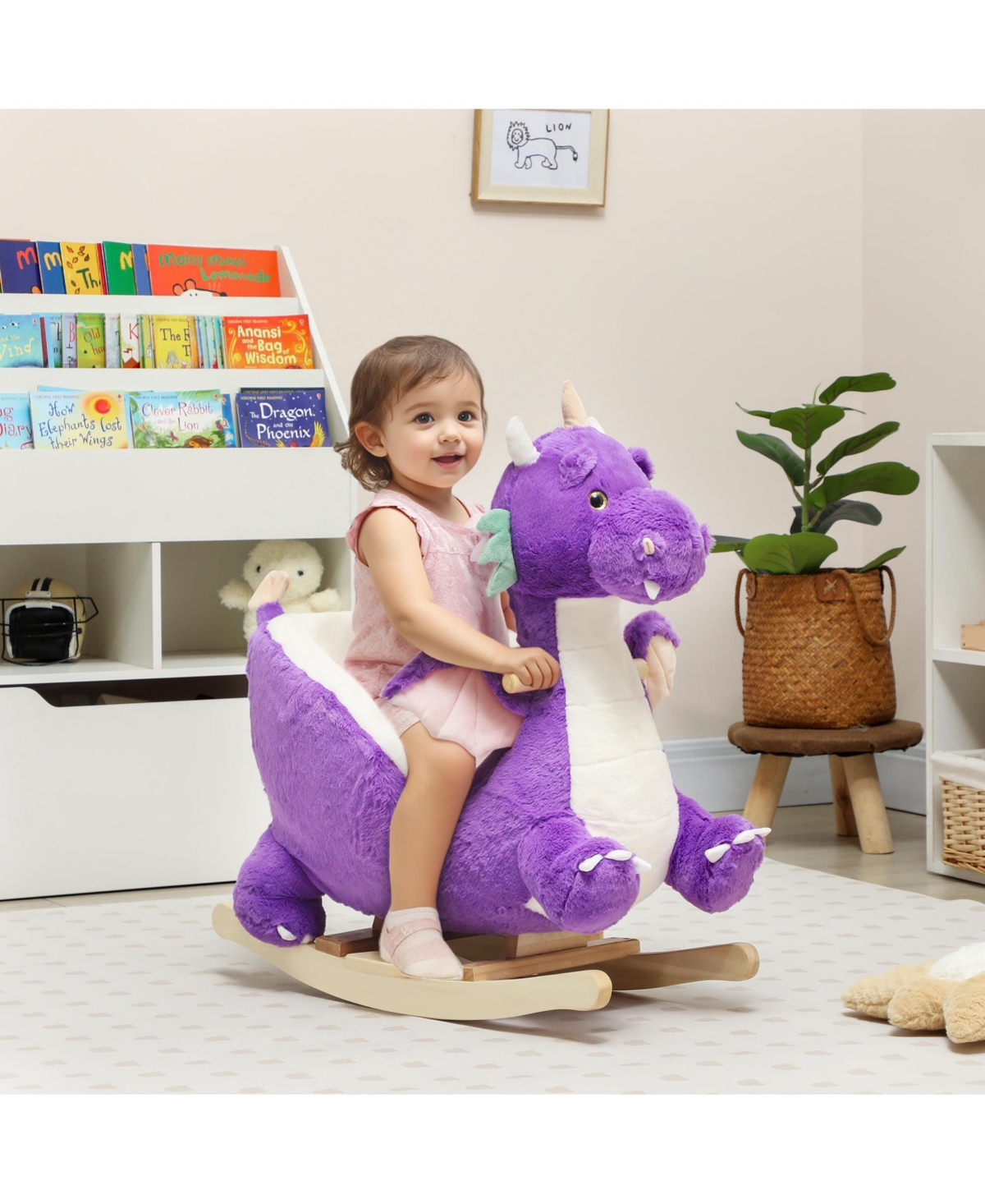 Qaba Baby Rocking Horse, Ride Dragon with Realistic Dragon Roar,